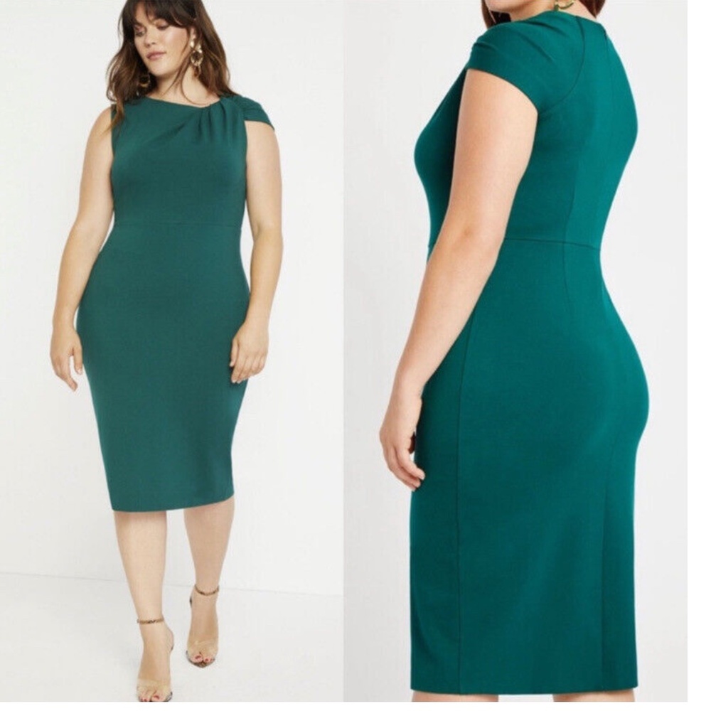NWT Eloquii Twisted Knot Sheath Dress Green Size 20